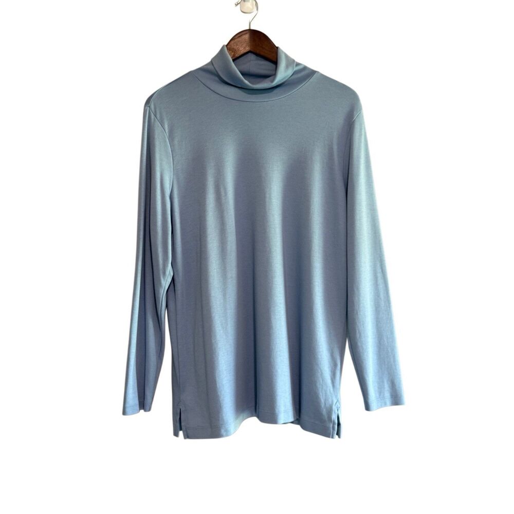 Lands End Supima Cotton Turtle Neck Powder Blue Tunic Top Casual Soft Knit 1X